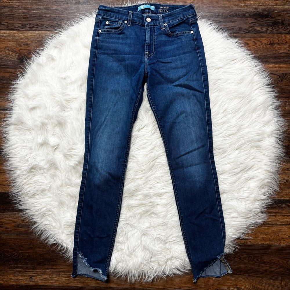 7 For All Mankind Blue Denim Skinny Jean with Raw Bottom Hemline size Women’s 28